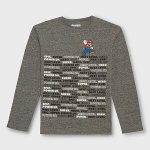🎮 Mario Word Stack Long Sleeve Tee – Boys’ Size Small – Nintendo Fun! 🍄